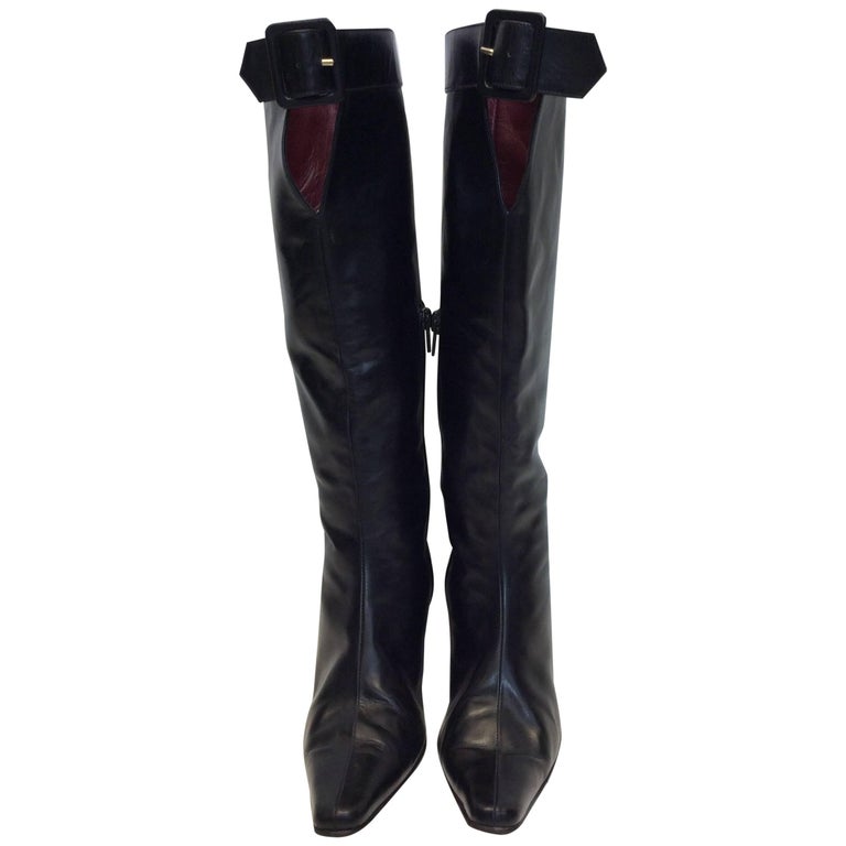 Christian Louboutin Black Leather Buckle Boots For Sale at 1stDibs