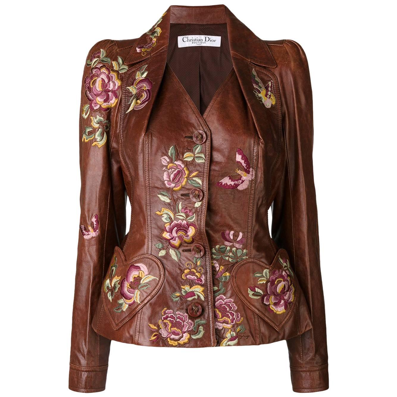 200os Christian Dior by John Galliano embroidered leather jacket