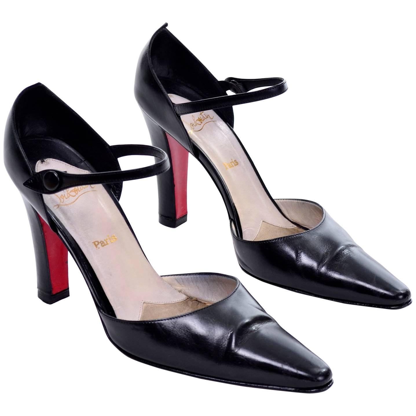 Vintage Christian Louboutin Mulano Black Calf Leather Pumps w/ Red Soles Size 7