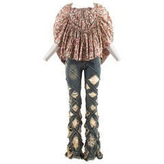 Junya Watanabe denim jeans and cotton blouse ensemble, Spring-Summer 2002