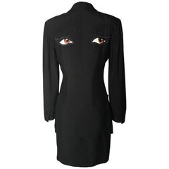 Moschino Couture 1990s Eye Skirt Suit Black Blazer Jacket