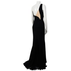 Versace 1990's Timeless Black Silk One Shoulder Open Back Gown 8
