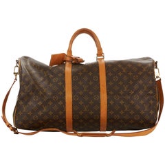 1988 Louis Vuitton Brown Coated Monogram Canvas Vintage Keepall Bandouliere 55
