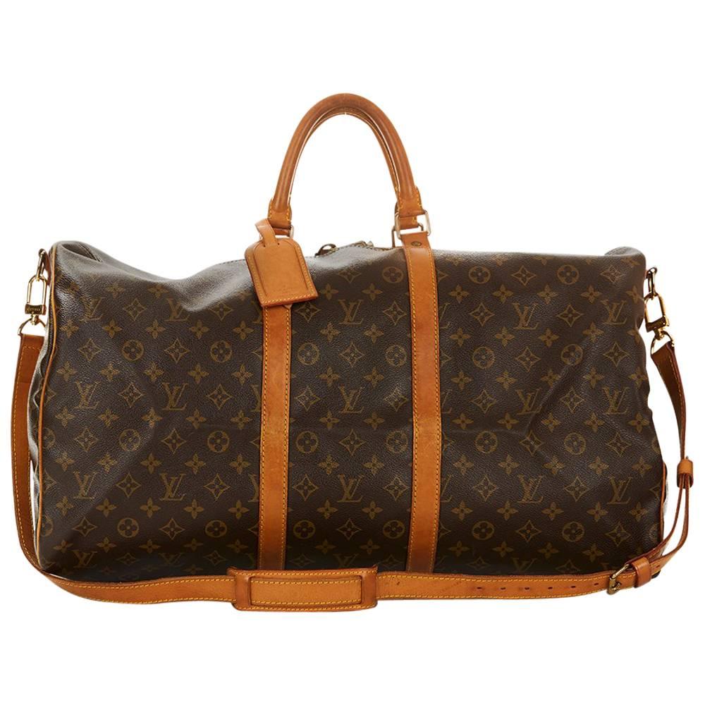 Louis Vuitton Brown Coated Monogram Canvas Vintage Keepall Bandouliere 55
