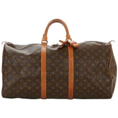 1987 Louis Vuitton Brown Coated Monogram Canvas Used Keepall 55 