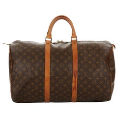 1990 Louis Vuitton Brown Coated Monogram Canvas Used Keepall 50
