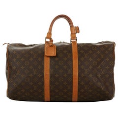 1982 Louis Vuitton Brown Coated Monogram Canvas Used Keepall 50
