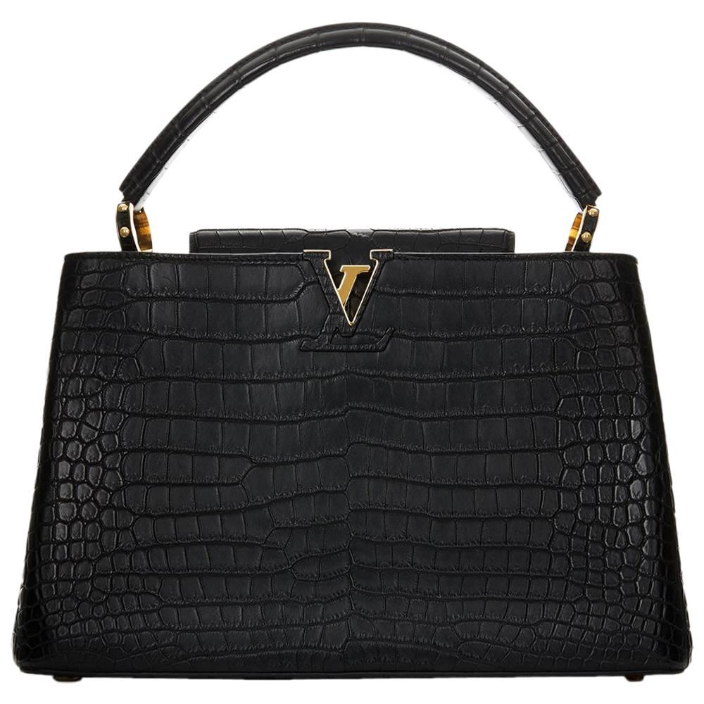 2014 Louis Vuitton Black Matte Porosus Crocodile Leather Capucines MM