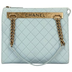 2010s Chanel Pale Blue Quilted Calfskin Leather Timeless Shoulder Tote