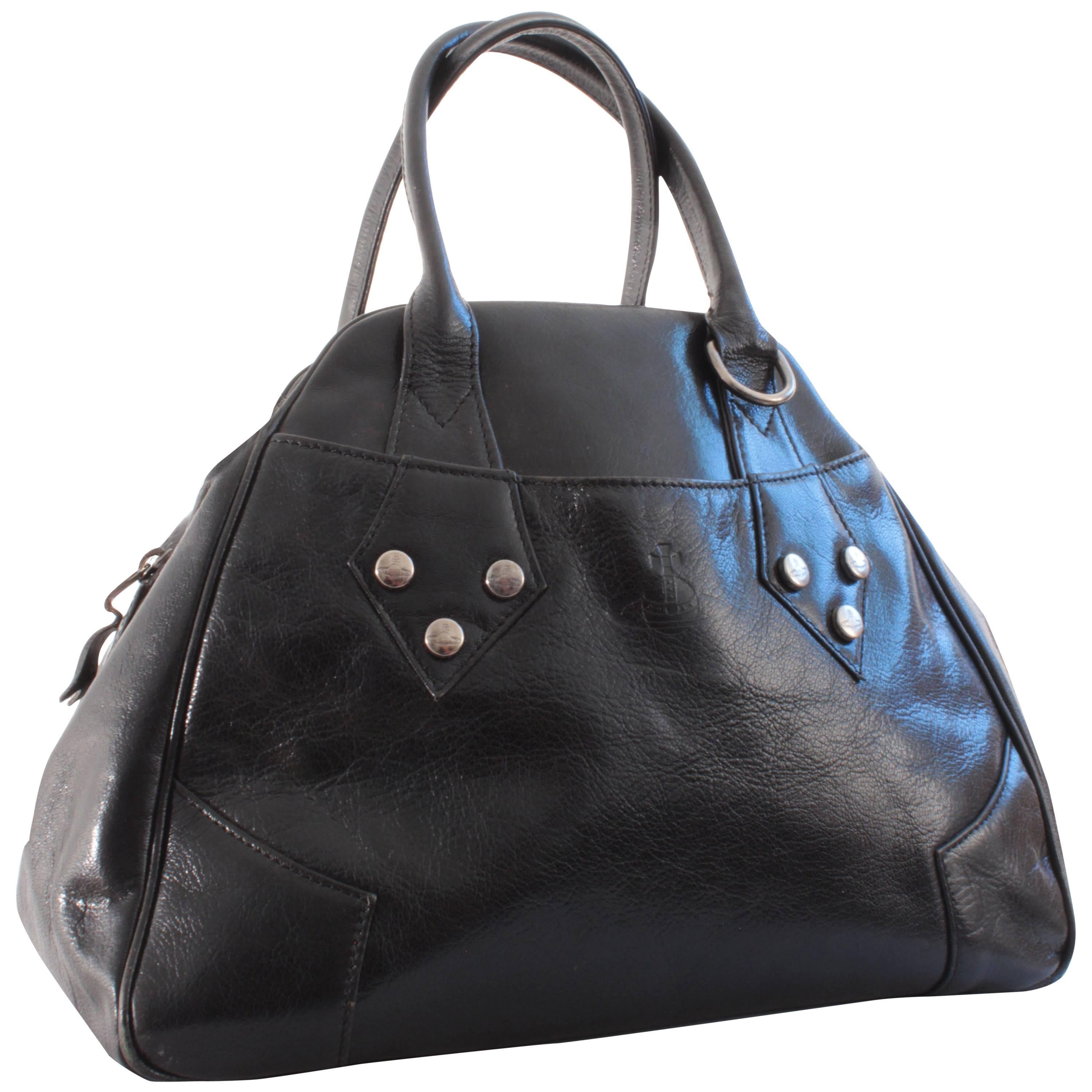 Vivienne Westwood Large Bowler Bag Tote Black Leather & Silver Hardware 2000 