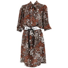 1970
s Yves Saint Laurent YSL Silk Floral Print Day Dress w/Neck Ties