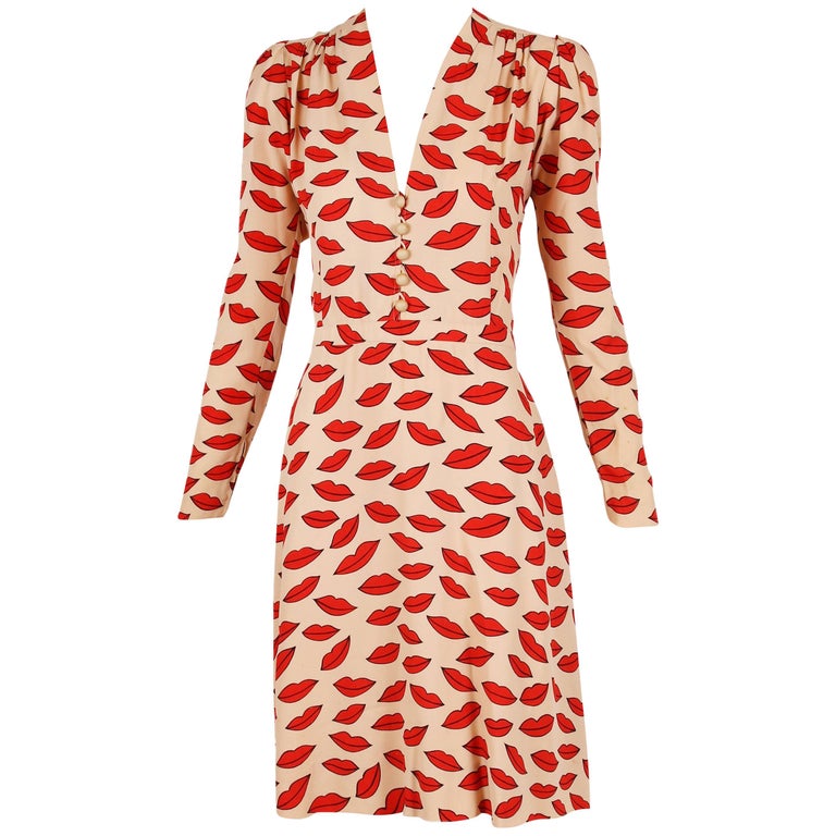 Lips print dress, 1971, offered by Rachel Zabar Vintage