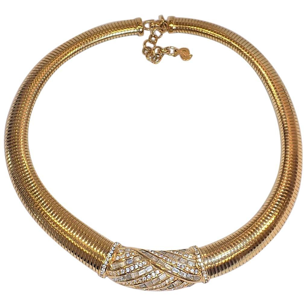 Vintage DIOR  gold tone and crystals Art Deco   choker necklace For Sale