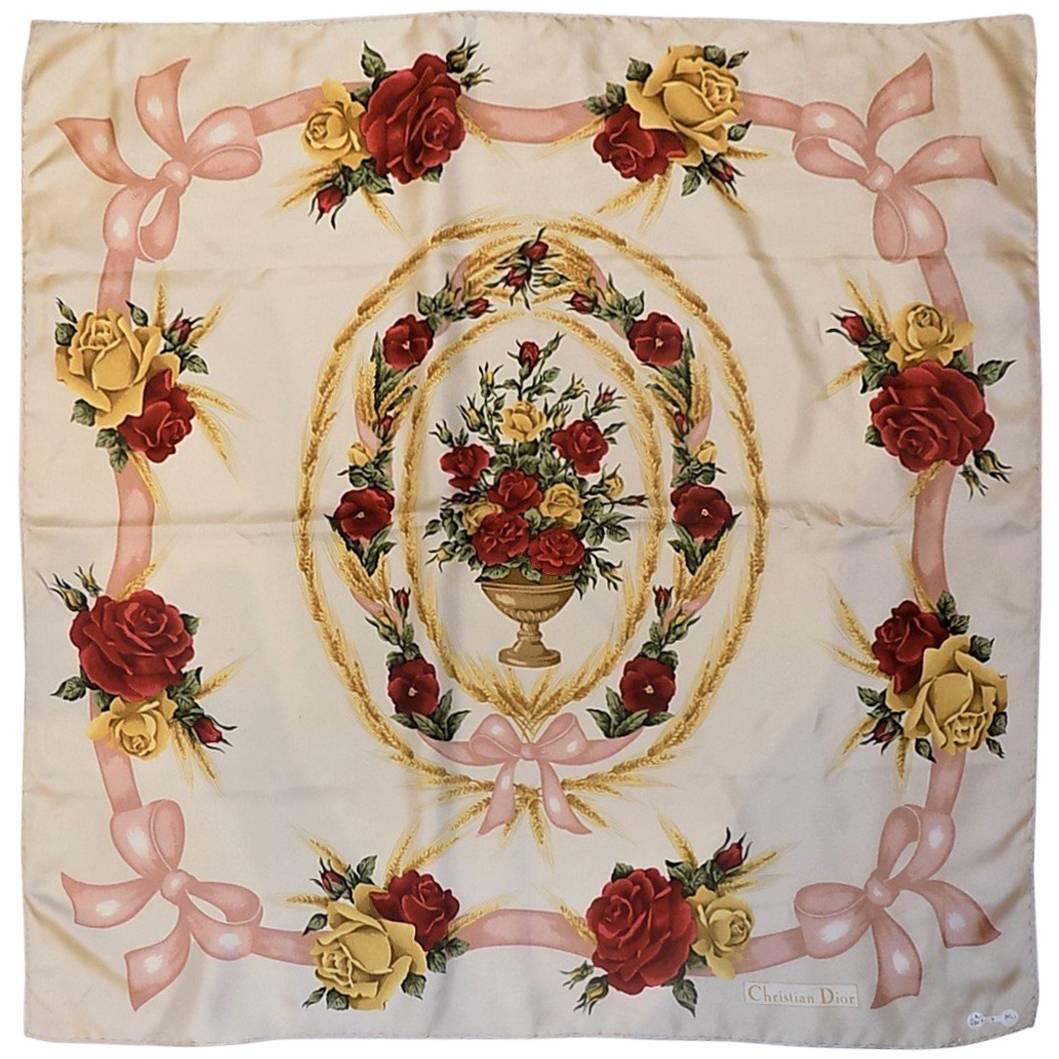 Christian Dior Vintage silk floral scarf For Sale