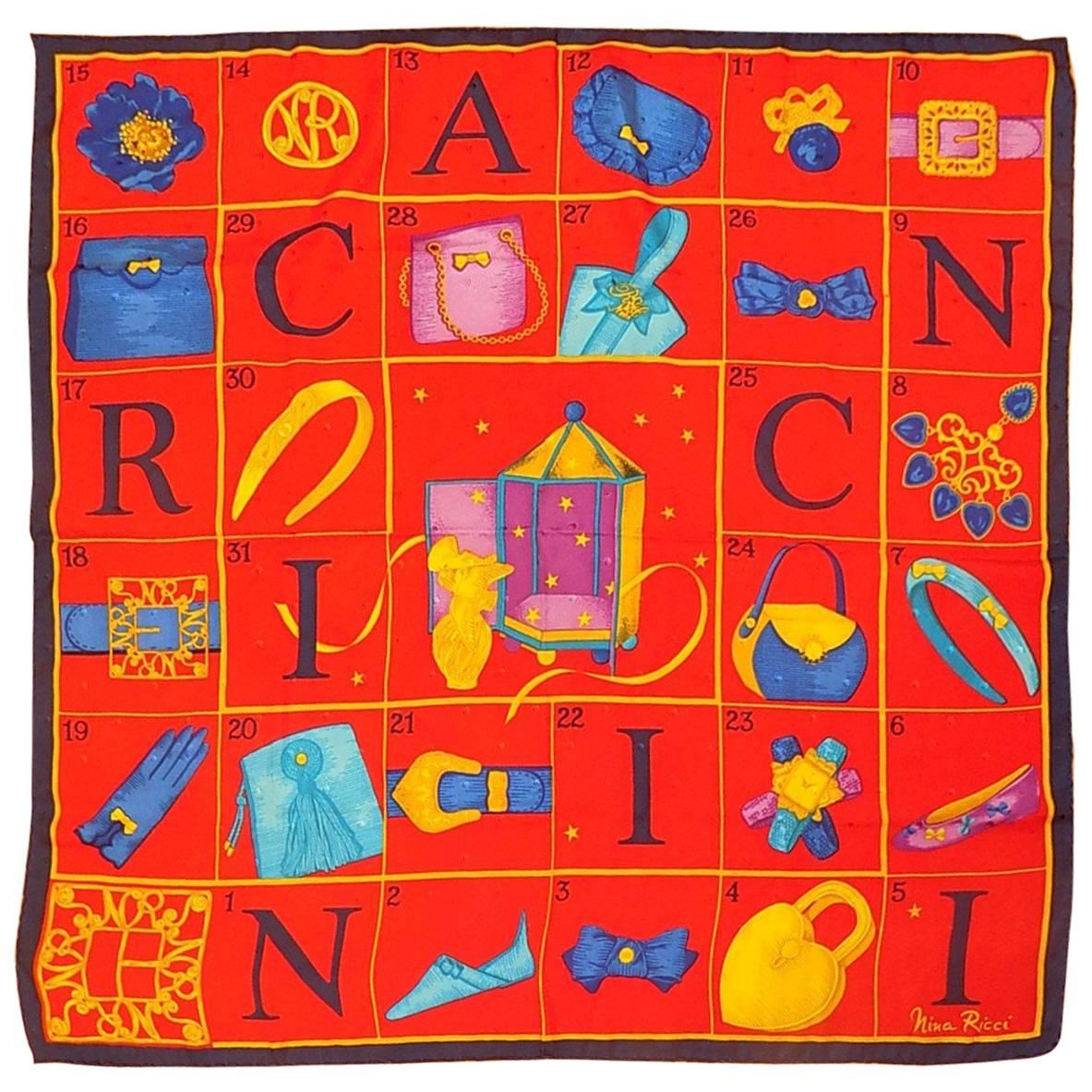 Vintage Nina Ricci "Calendar"   silk scarf  featuring L'Air du Temps