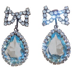 KJL Kennet J Lane Vintage Aqaumarine crystal pear drop bow earrings 8
