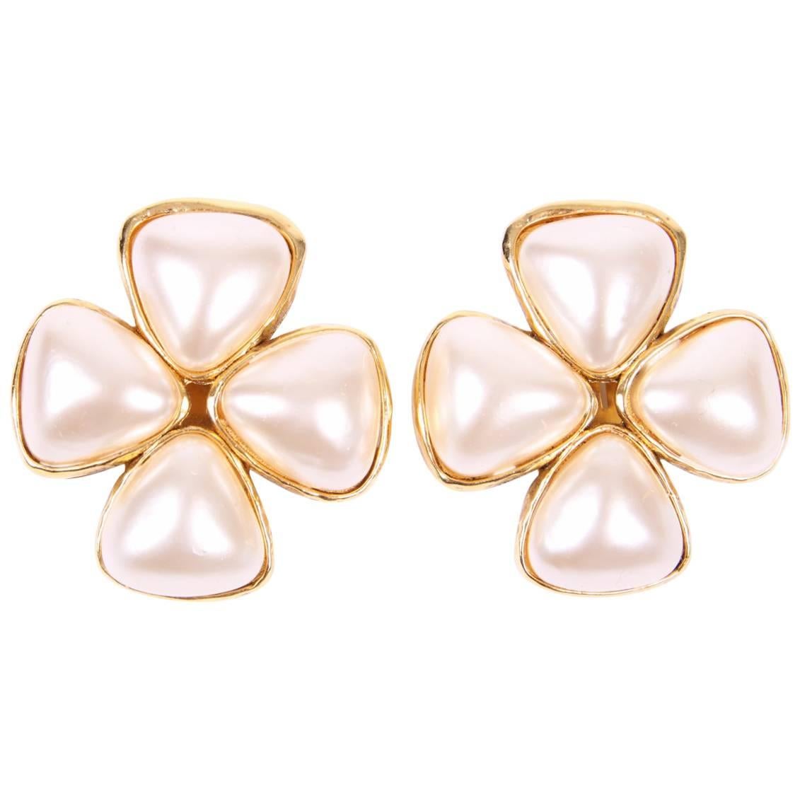 Chanel Pearl and Crystal Earrings - gold 1991 at 1stDibs