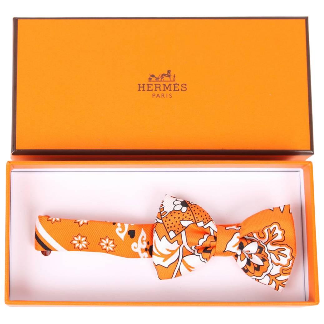 Hermes Silk Lady Bow Tie - orange For Sale