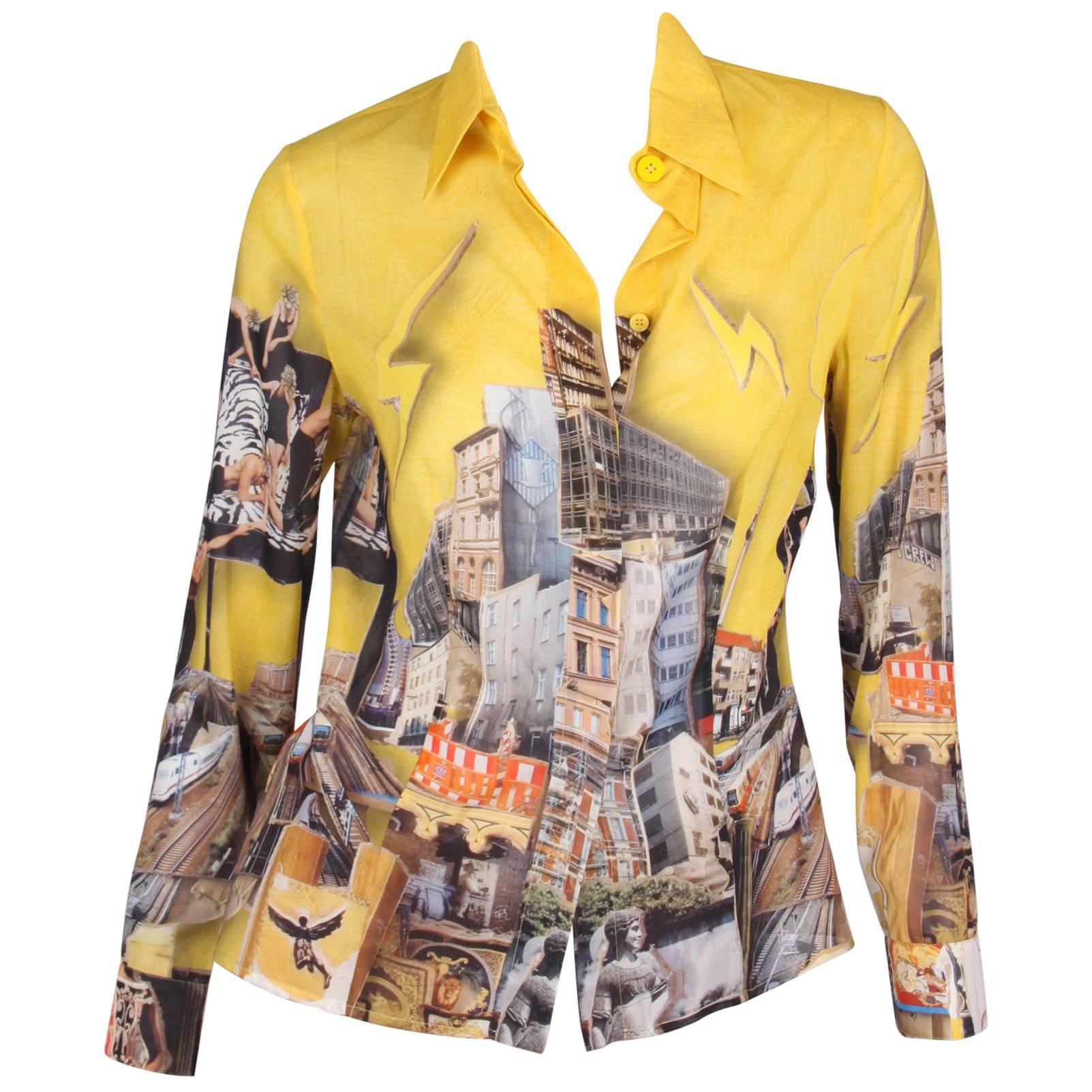 Versace & Tim Roeloffs Art Print Silk Blouse - yellow