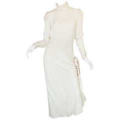 1980s Ivory Silk Dress with Couture Level Finishes