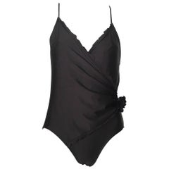 Oscar de la Renta 1990s Black Swimsuit with Flower Size 8/10.