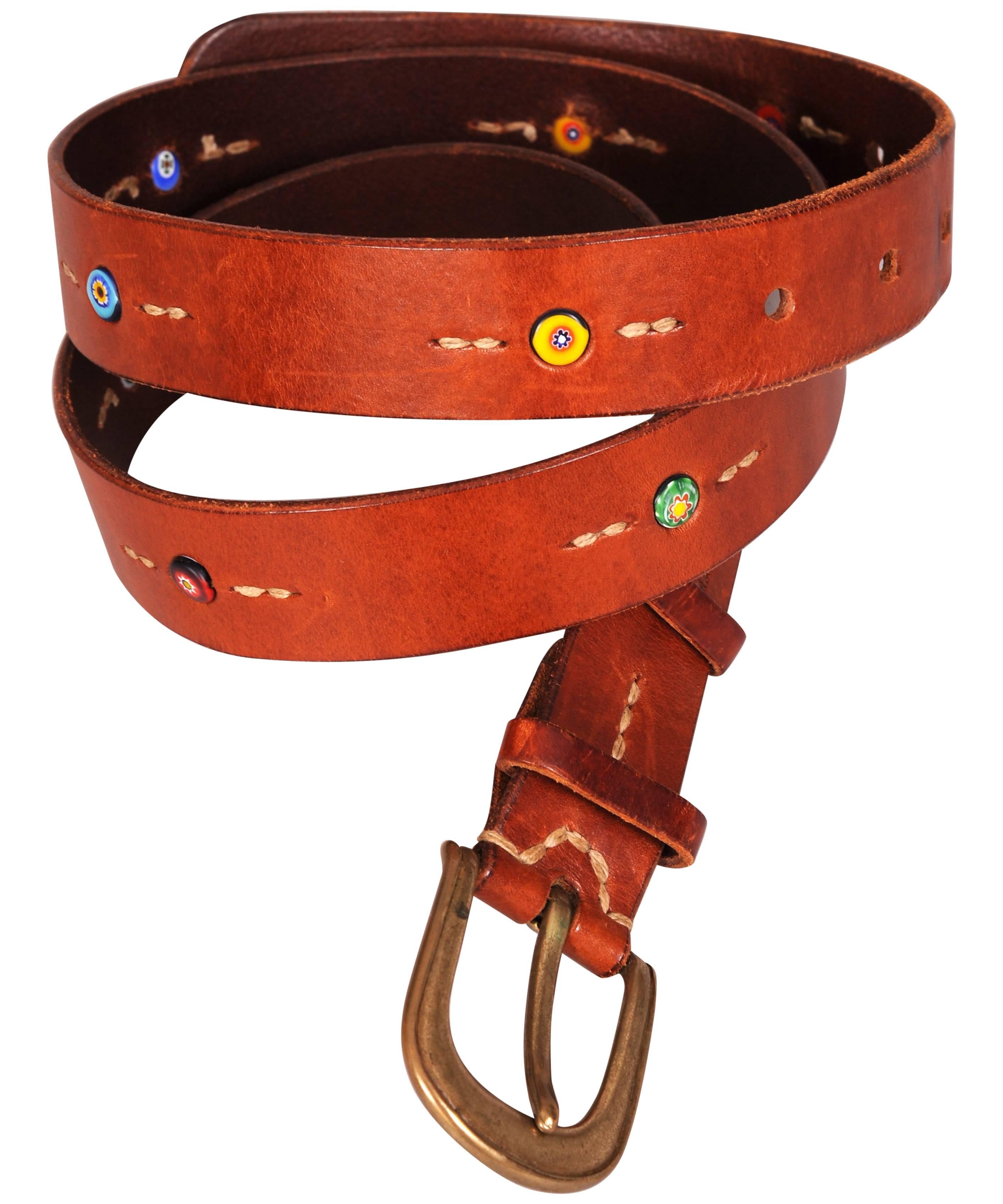Henry Beguelin Buckle and Leather Belt with Millefiori Beads