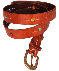 Vintage Henry Beguelin Buckle and Leather Belt with Millefiori Beads