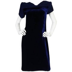 1980s Valentino Haute Couture Blue Silk Velvet Shift Dress