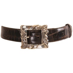 Barry Kieselstein-Cord Sterling Silver Buckle and Brown Alligator Belt