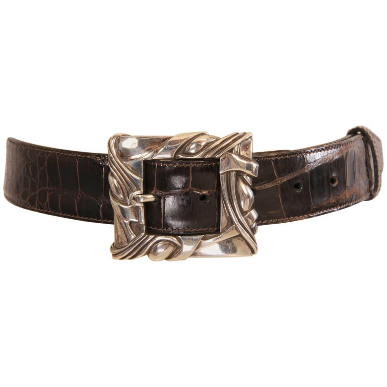 Barry KieselsteinCord Sterling Silver Buckle and Brown Alligator Belt
