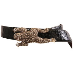 Barry Kieselstein-Cord Sterling Silver Frog Buckle and Black Alligator Belt