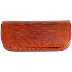 deVecchi Hamilton Hodge Rich Brown Lizard Eyeglass Case
