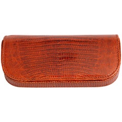 deVecchi Hamilton Hodge Rich Brown Lizard Eyeglass Case