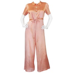 Vintage 1930s Peach Pink Silk Satin Jumpsuit Or Lingerie Piece