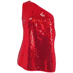 Dolce & Gabanna Red Sequin One Shoulder Top