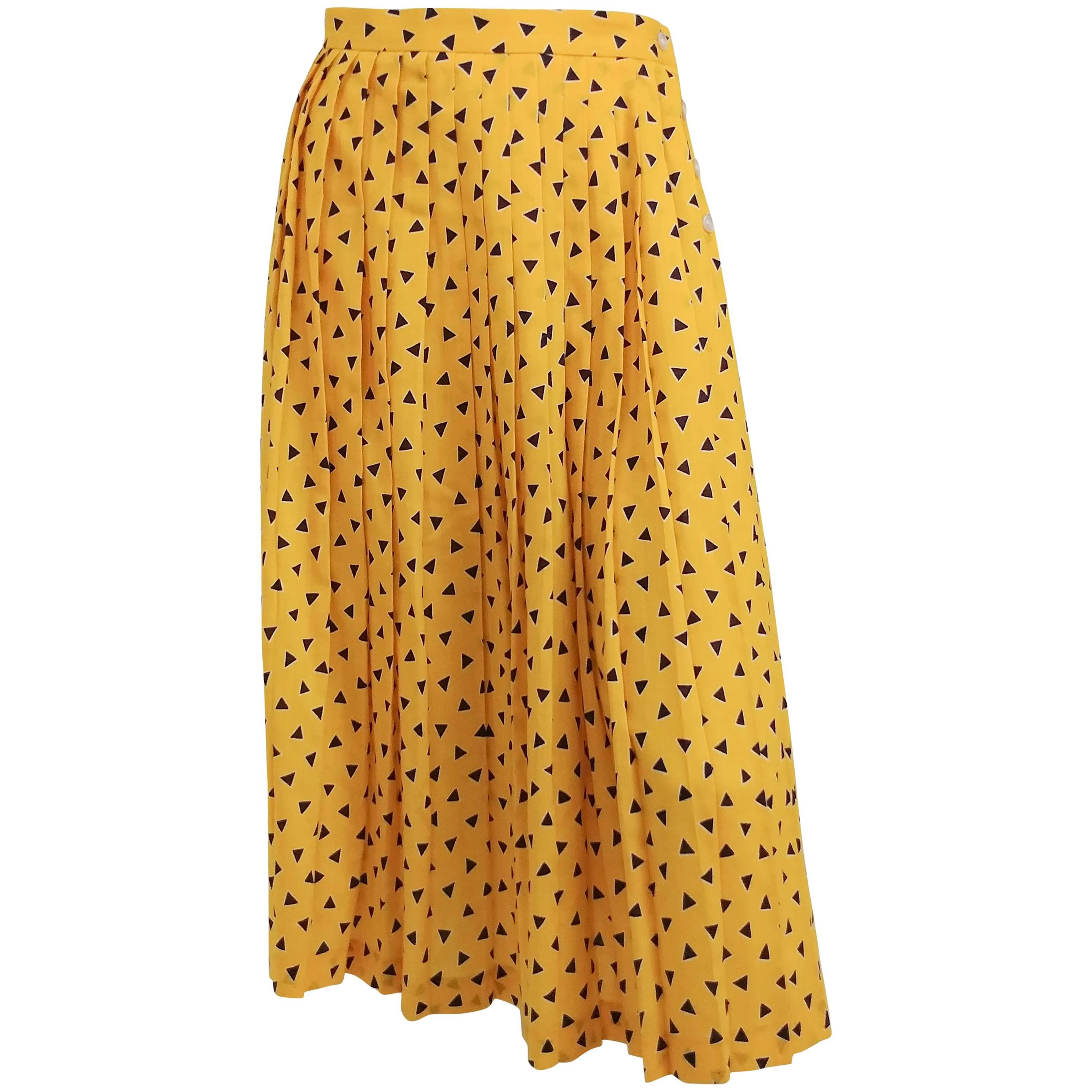 1980s Yellow Geometric Triangle Pleated Skirt