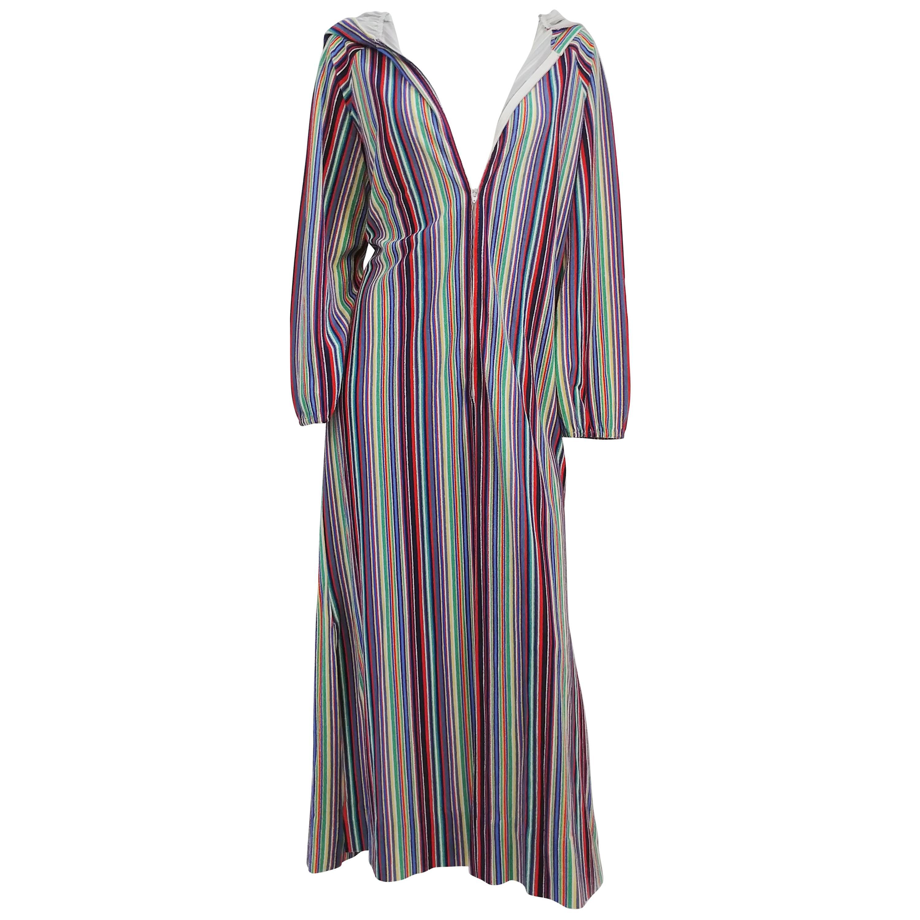 1970s Rainbow Striped Hooded Coverup