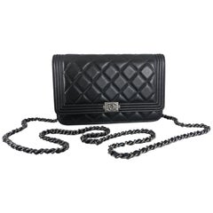 Chanel 15C Le Boy Black lambskin quilted Wallet on Chain