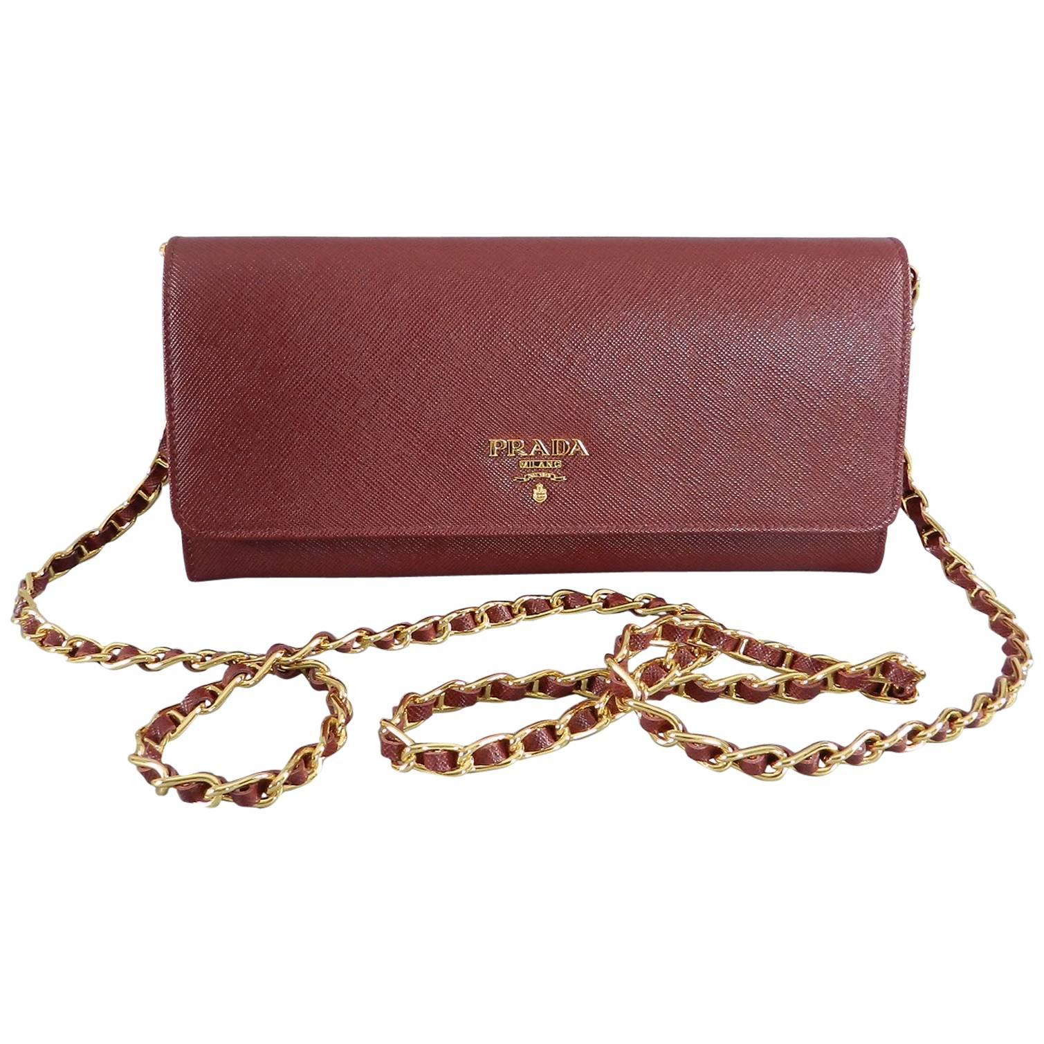 Prada Cerise Saffiano Leather Wallet on a Chain 