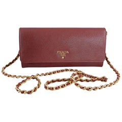 Prada Cerise Saffiano Leather Wallet on a Chain