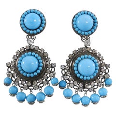 Lawrence Vrba Turquoise Glass and Rhinestone Drop Earrings