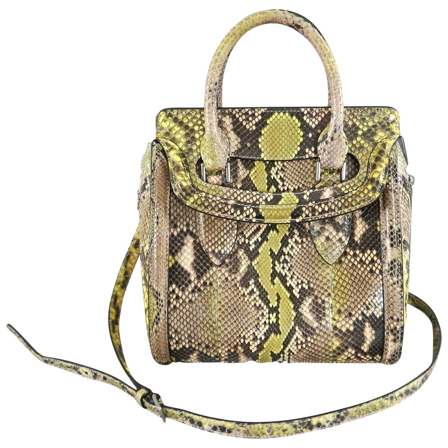 Alexander Mcqueen Small Lime Green Python Heroine Bag 