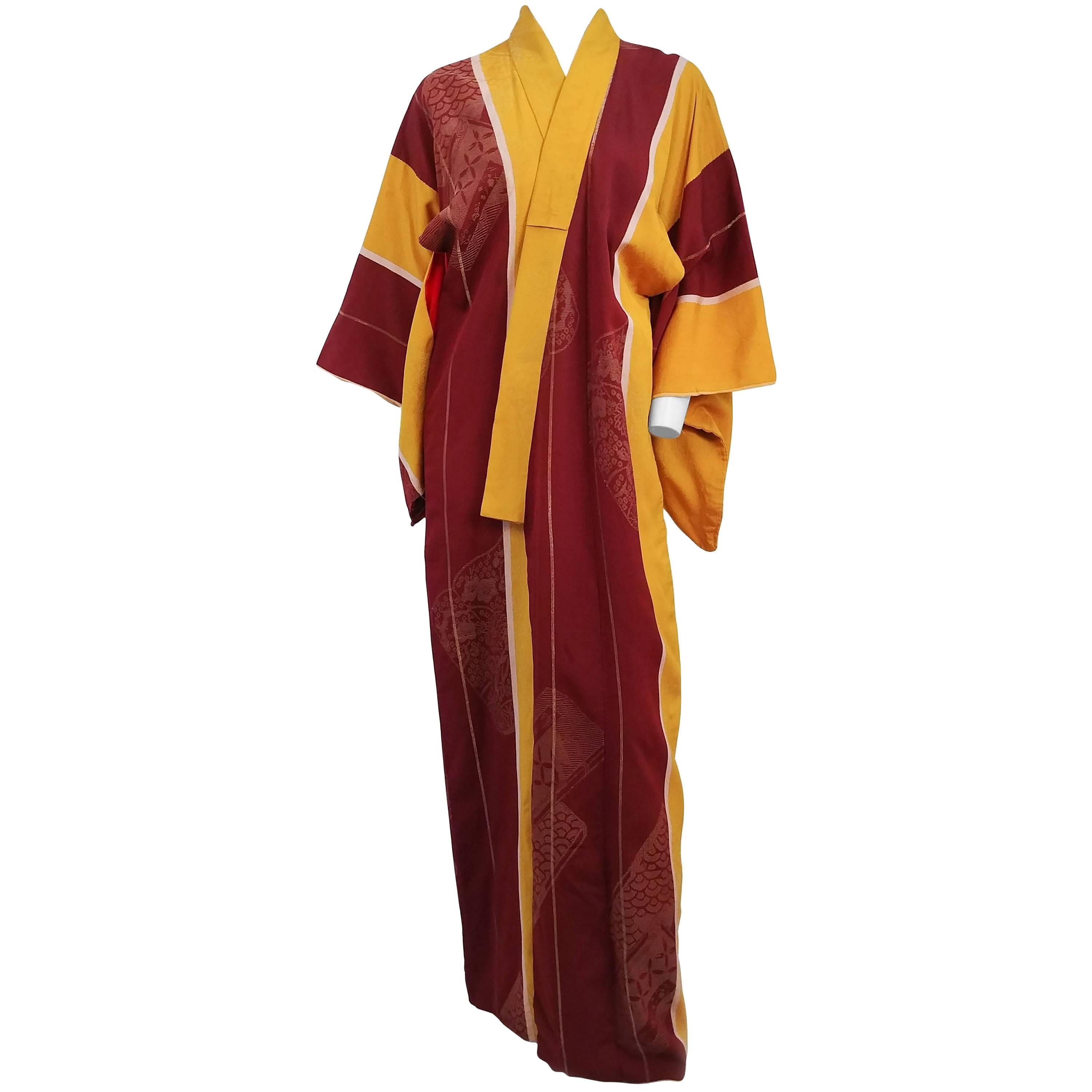 Yellow & Burgundy Striped Kimono
