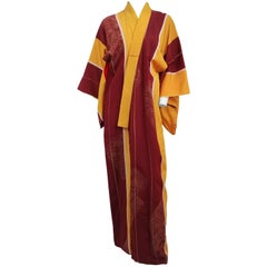 Vintage Yellow & Burgundy Striped Kimono