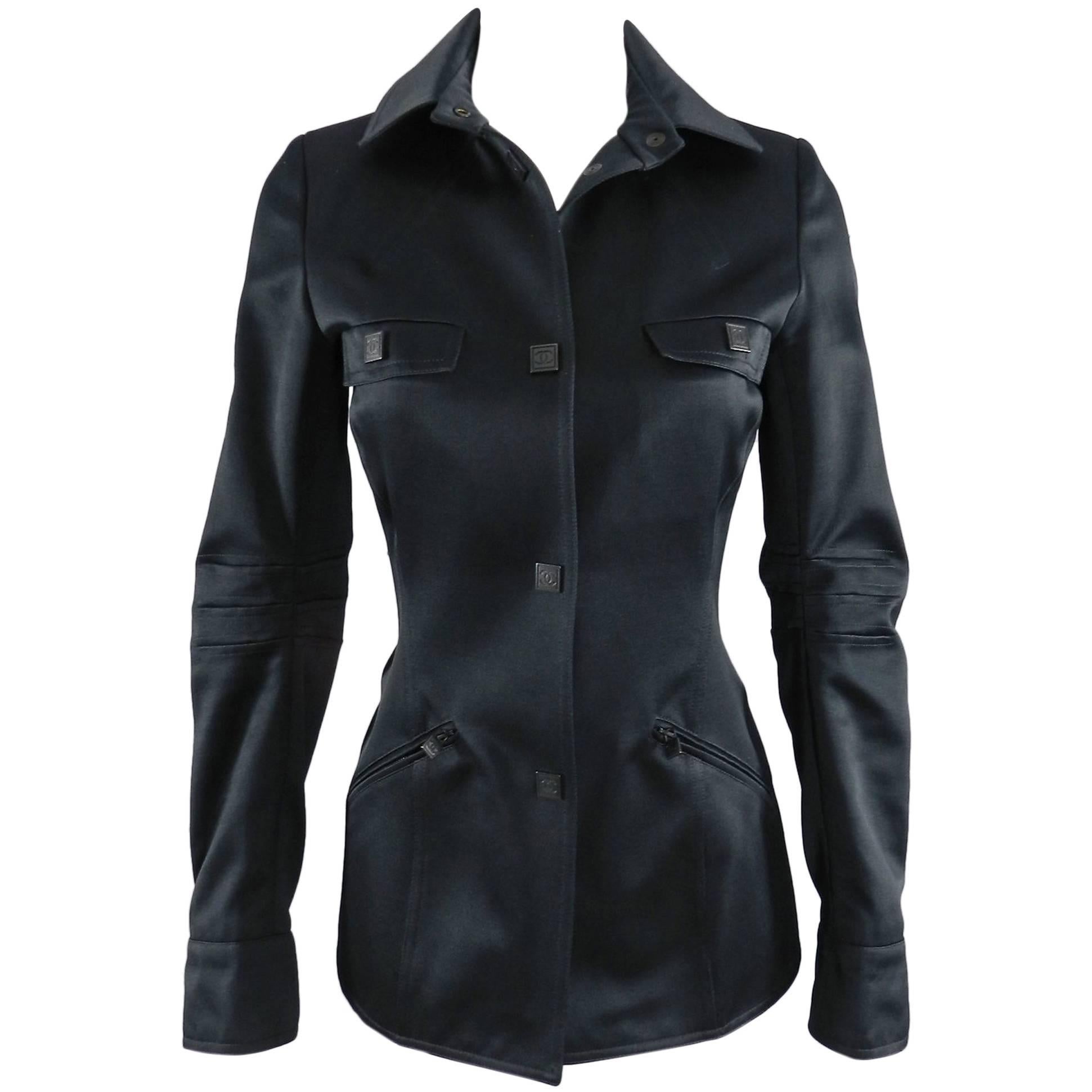 Chanel Sport 06A Black Sateen Jacket with CC Snaps