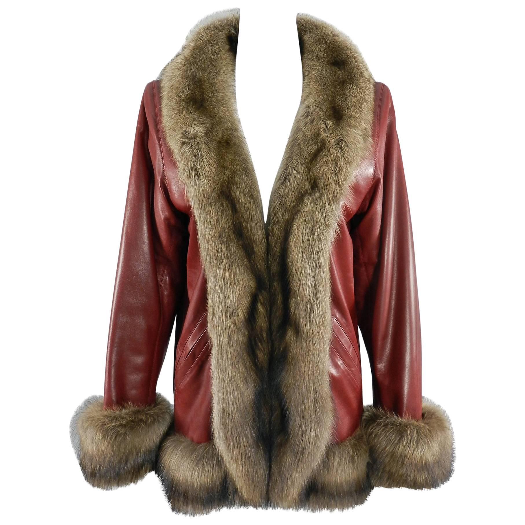 Yves Saint Laurent vintage AW 1998 Haute Couture Red Leather Fisher Fur Coat