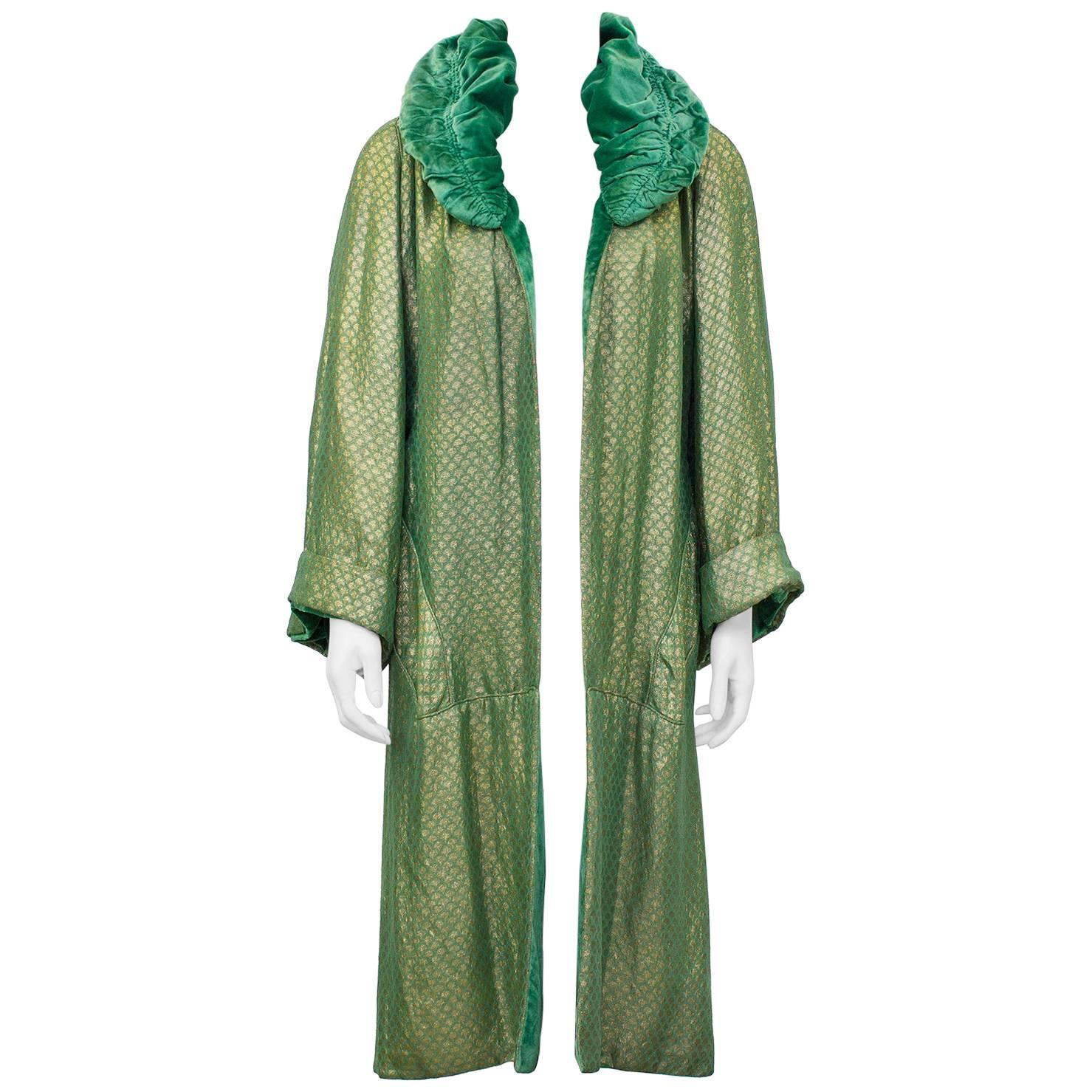 1920's Green and Gold Jacquard and Velvet Opera Coat 