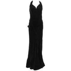 Vintage 1930's Chanel Haute Couture Black Velvet Halter Gown