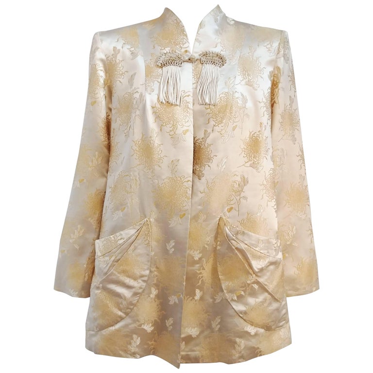 1930s Campagne Silk Jacquard Chinese Jacket w/ Fringed Frog Clasp at ...