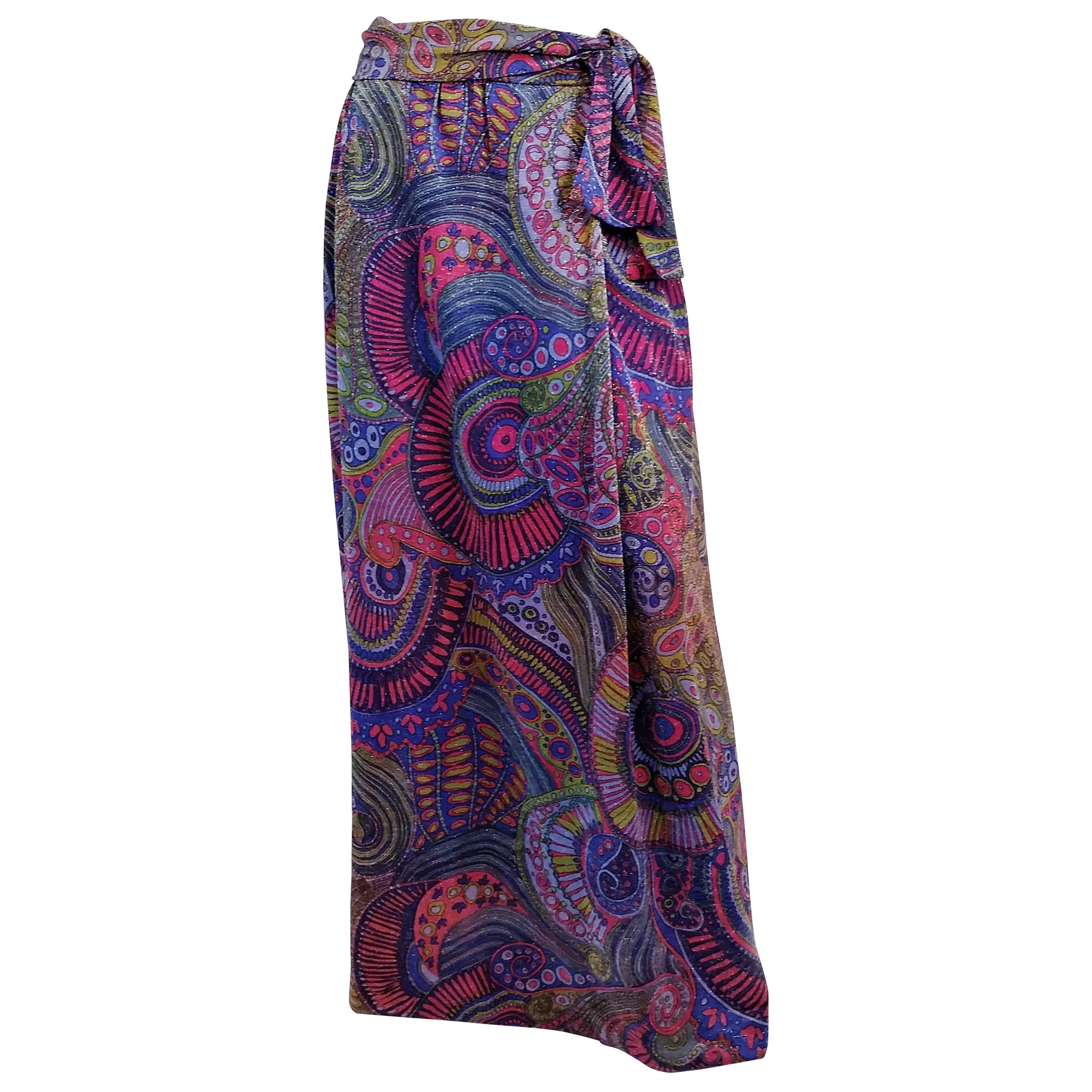 1970s Purple Metallic Psychedelic Couture Maxi Skirt